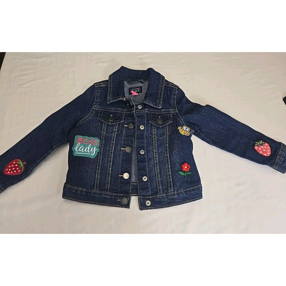 The Children's Place Toddler Girls Denim Jacket Size 3T Patches Fruit Flowers